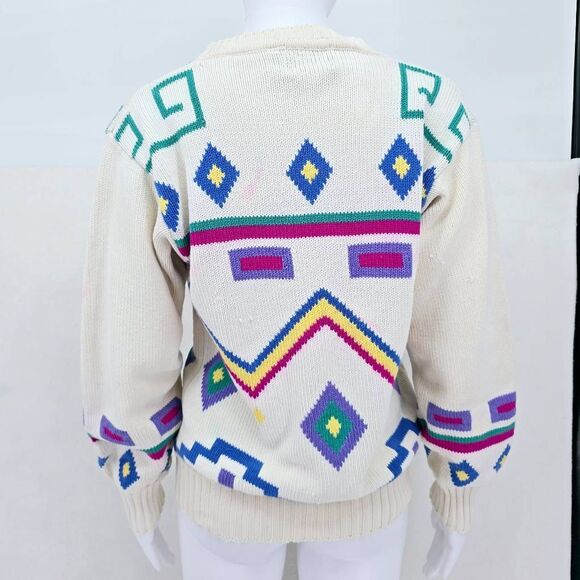 Vintage 80's Women's Crewneck Abstract Pullover Sweater S - Picture 2 of 8